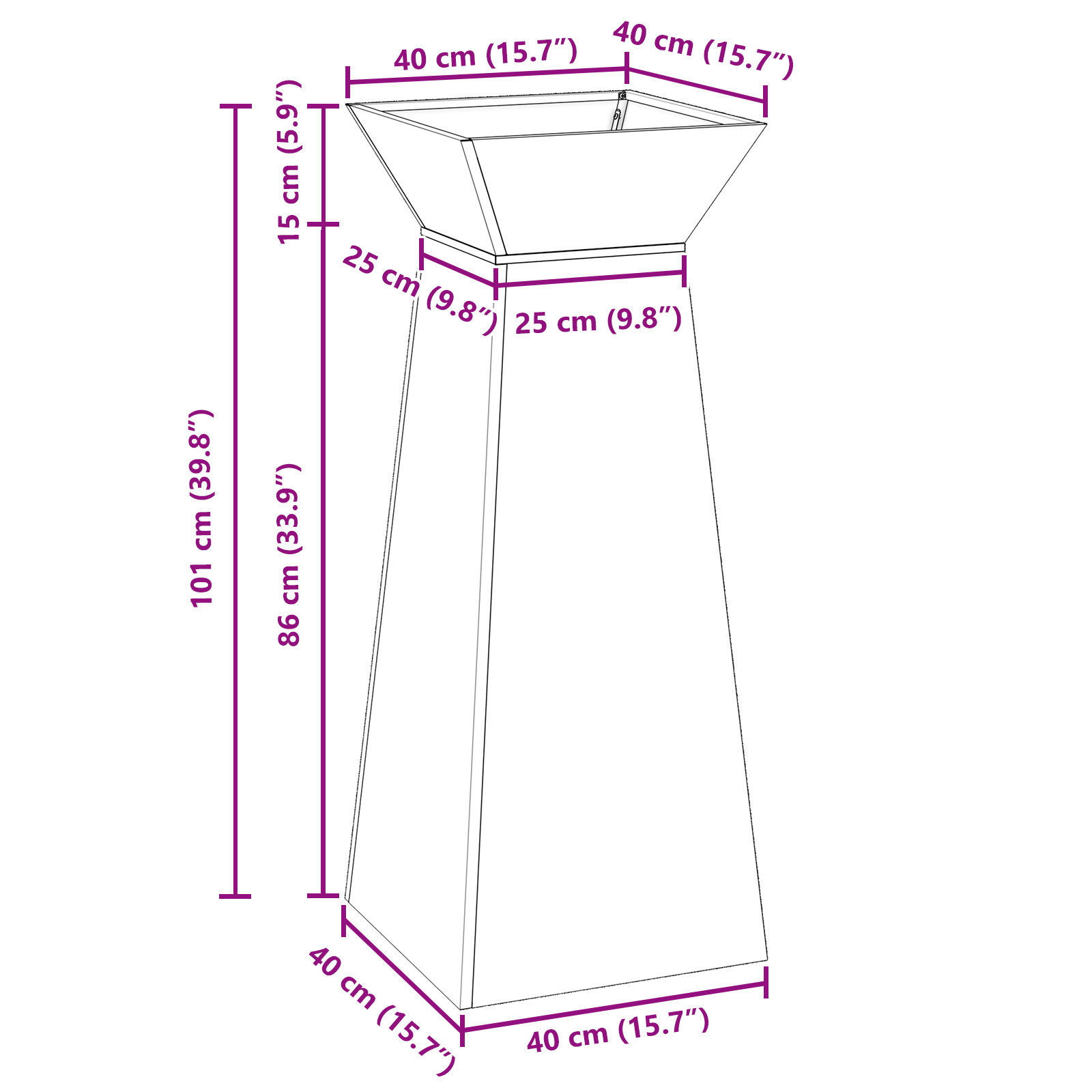 Suport pentru plante Negru Metal 40 x 40 x 101 cm GartenMobel Dekor