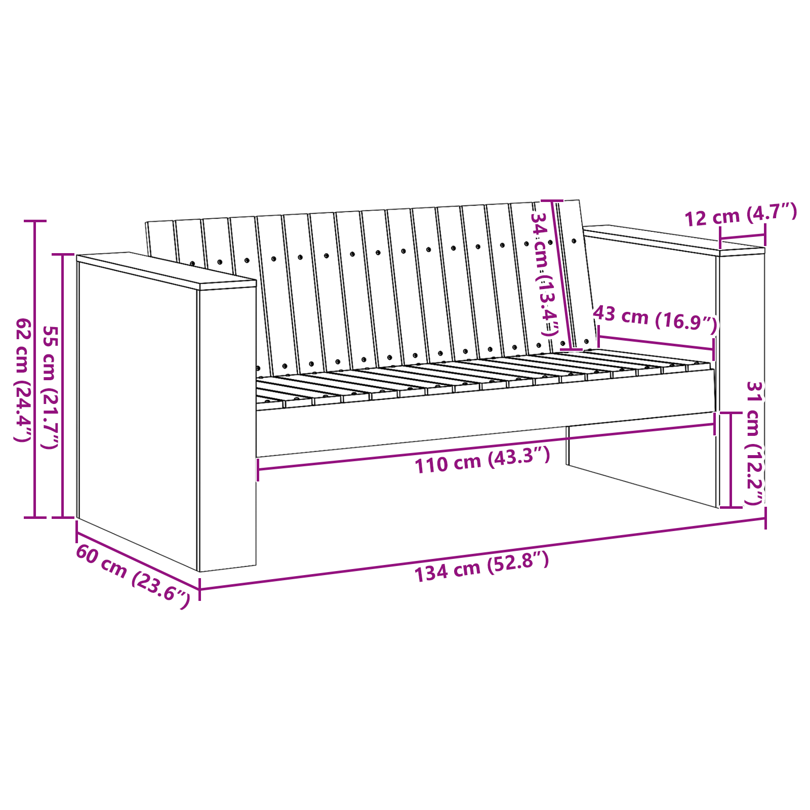 Canapea de grădină 2 locuri 134x60x62 cm Alb Lemn masiv de pin GartenMobel Dekor