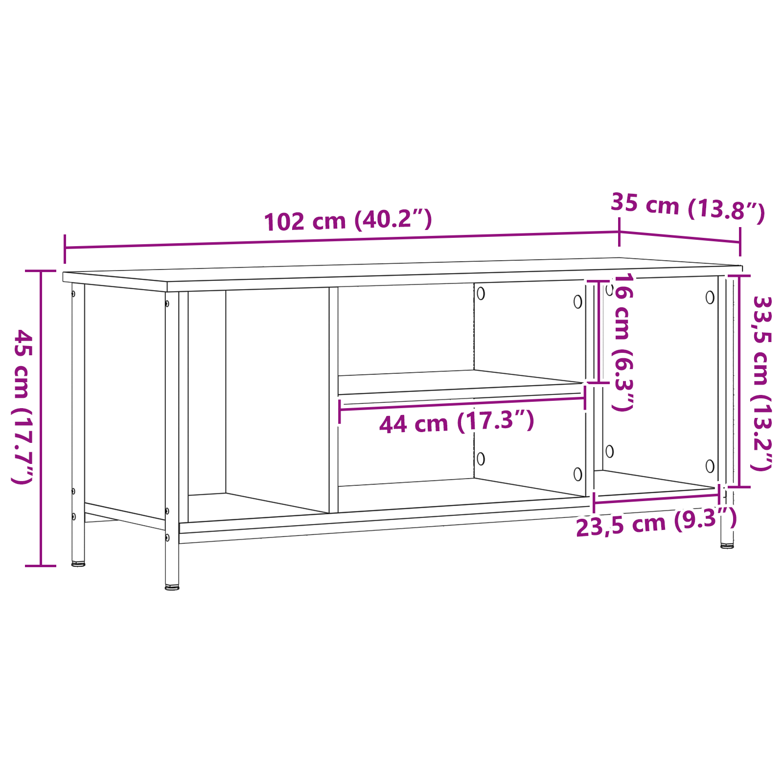 Suport TV Stejar artizanal Lemn stratificat, metal 102 x 35 x 45 cm GartenMobel Dekor