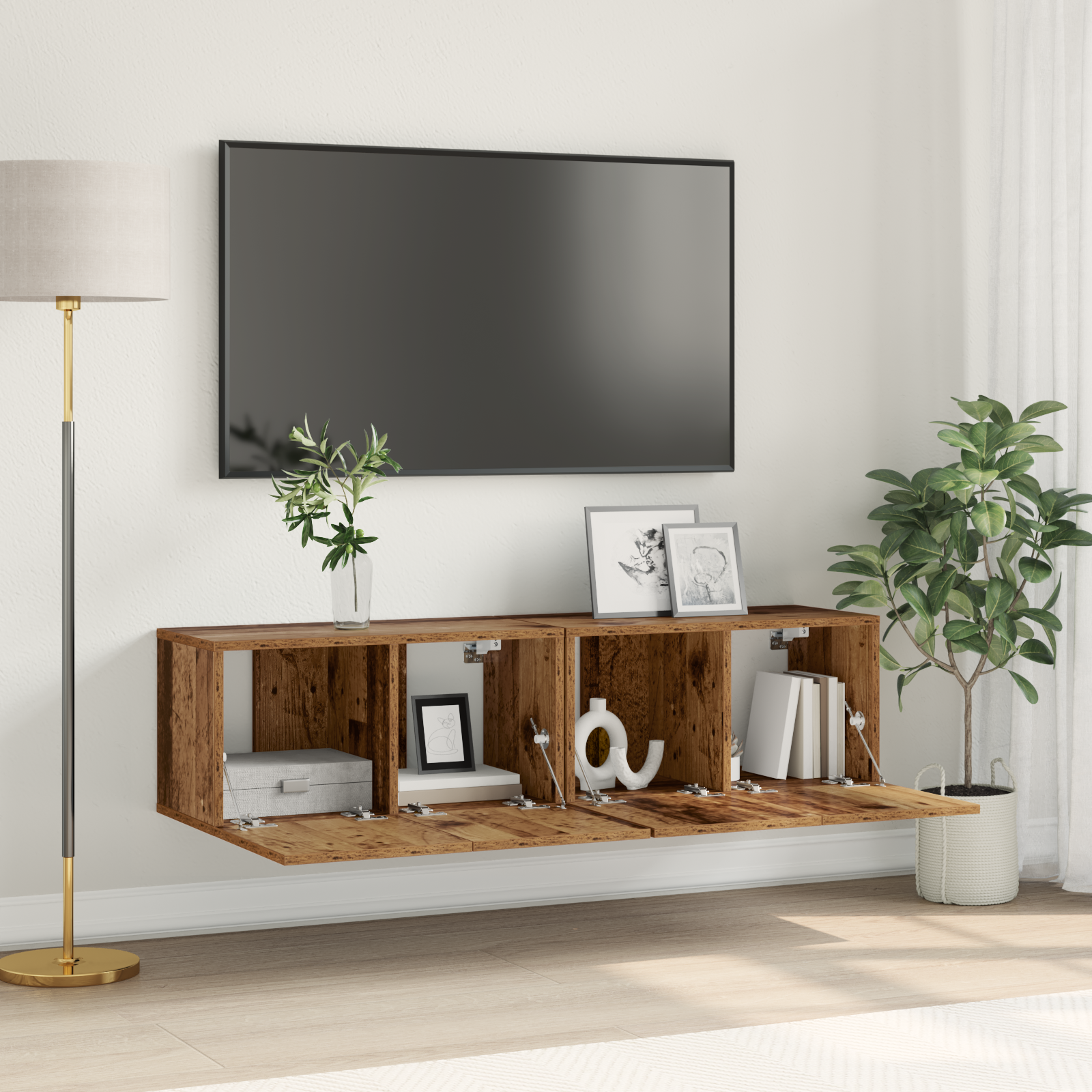 Set Cabinet TV Lemn vechi Lemn masiv recuperat Mediu Cabinet TV GartenMobel Dekor