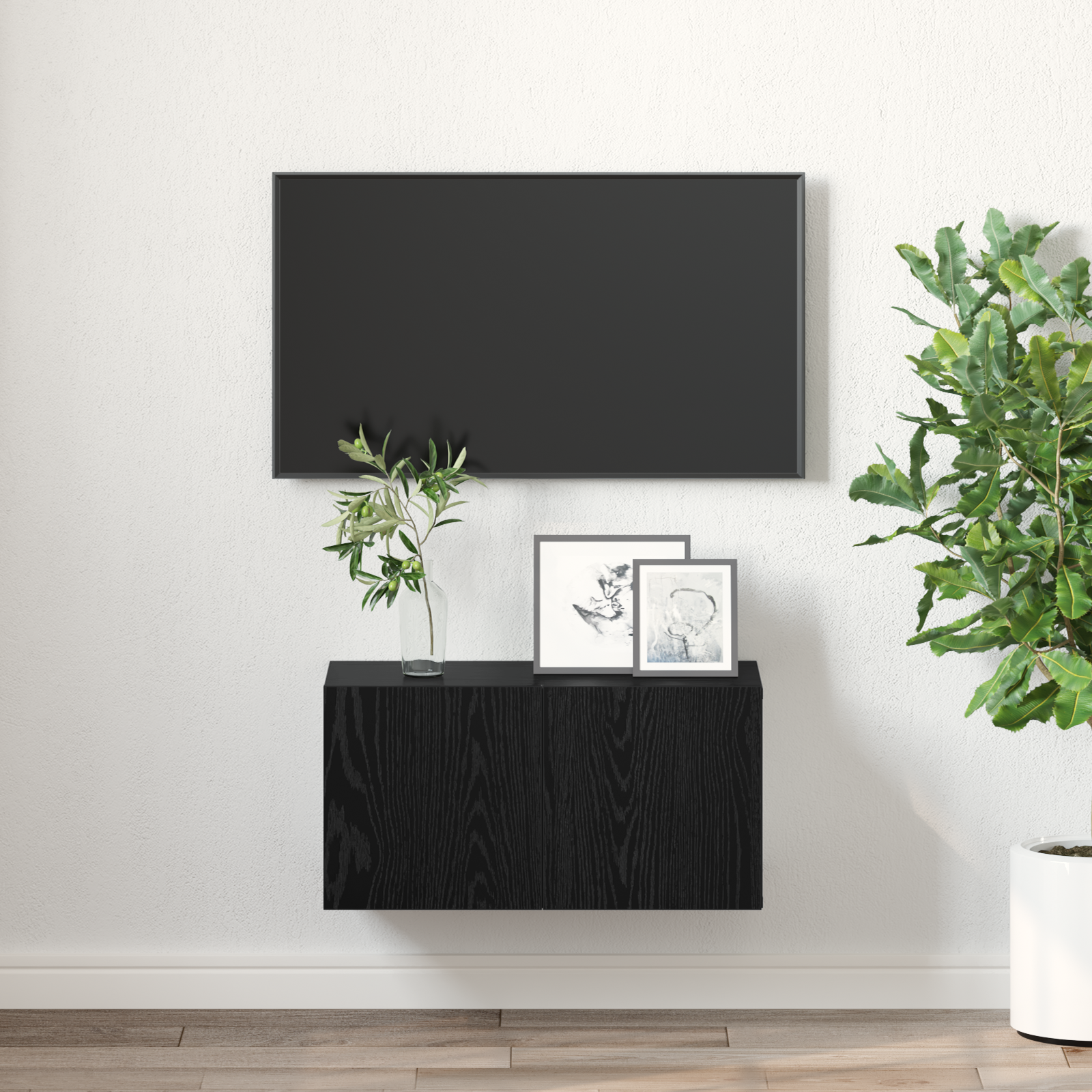 Set Cabinet TV Stejar Negru Lemn prelucrat Mediu Cabinet TV GartenMobel Dekor