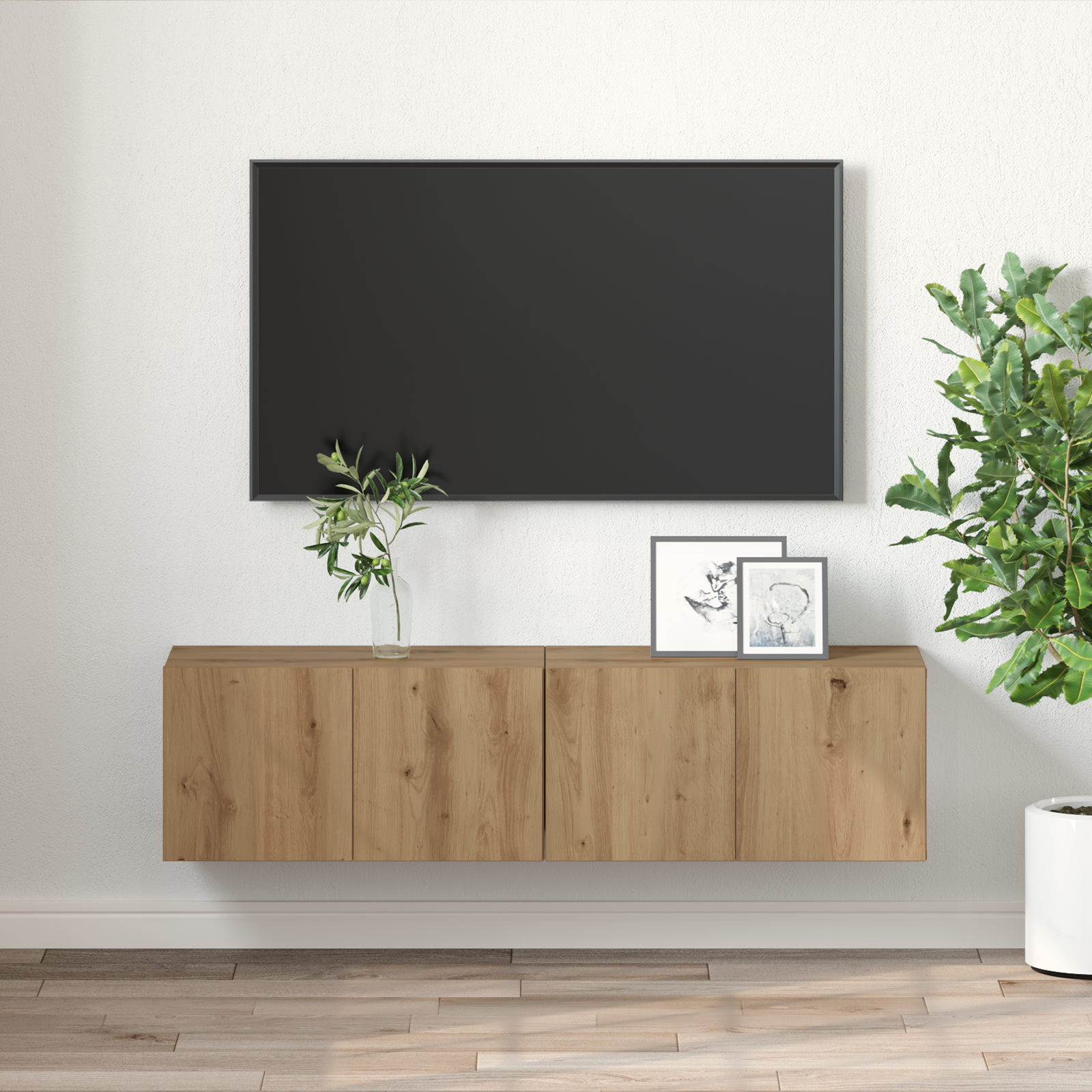 Set de cabine TV Stejar artizanal MDF Mediu Cabinet TV GartenMobel Dekor