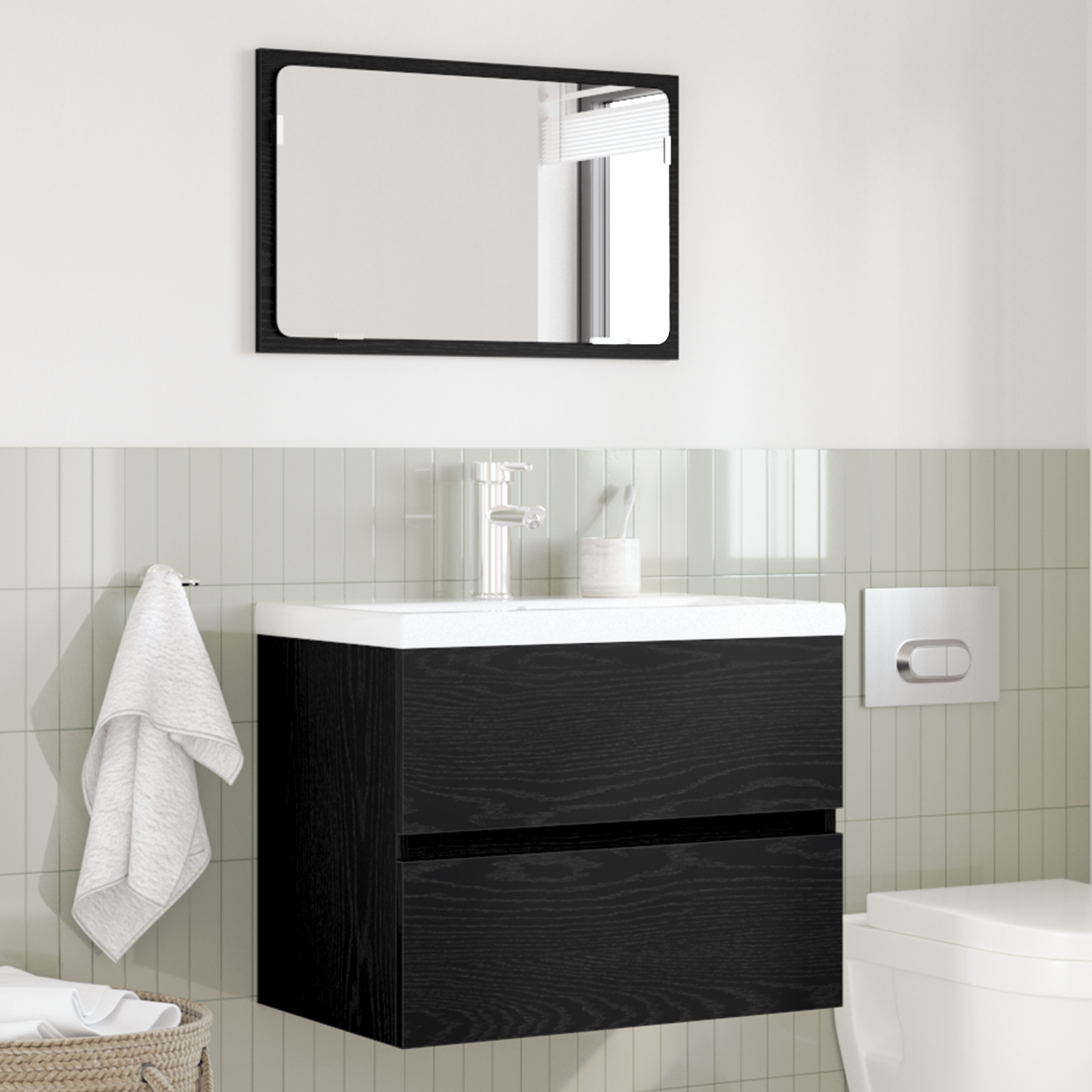 Set de mobilier pentru baie 2 piese Stejar negru Lemn prelucrat GartenMobel Dekor
