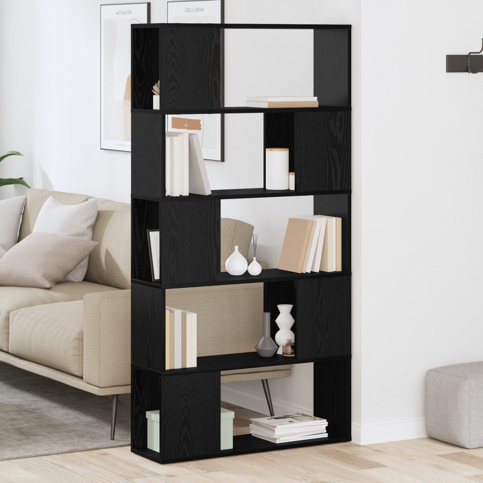Unitate Raft Stejar Negru Lemn Prelucrat Mediu Unitate Raft GartenMobel Dekor