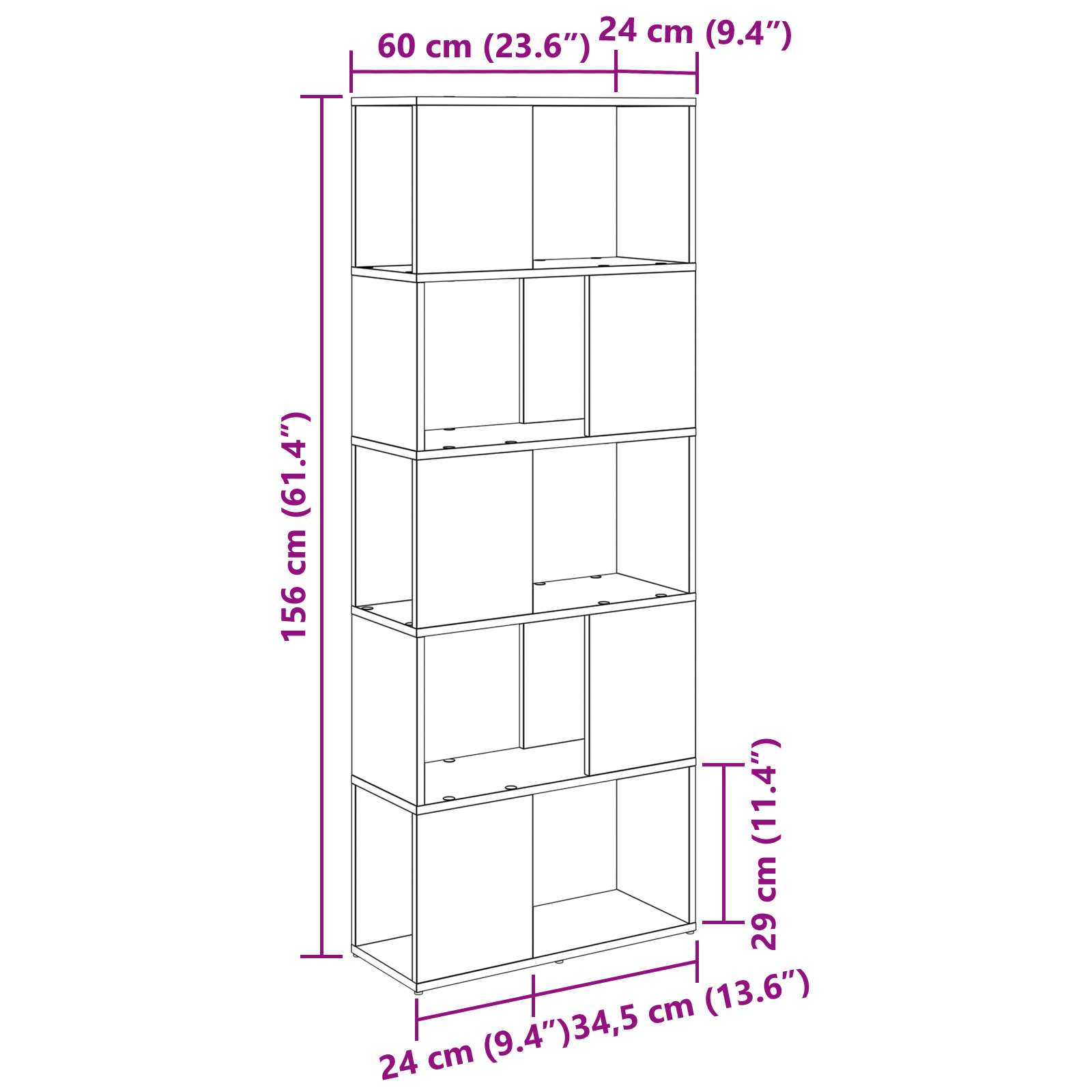bibliotecă stejar artisanal plăci aglomerate 60 x 24 x 155 cm GartenMobel Dekor