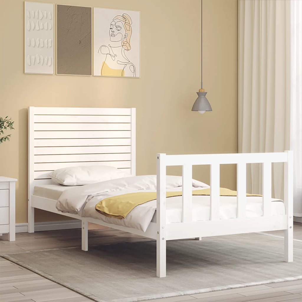 Cadru de pat cu tăblie single, alb, lemn masiv GartenMobel Dekor