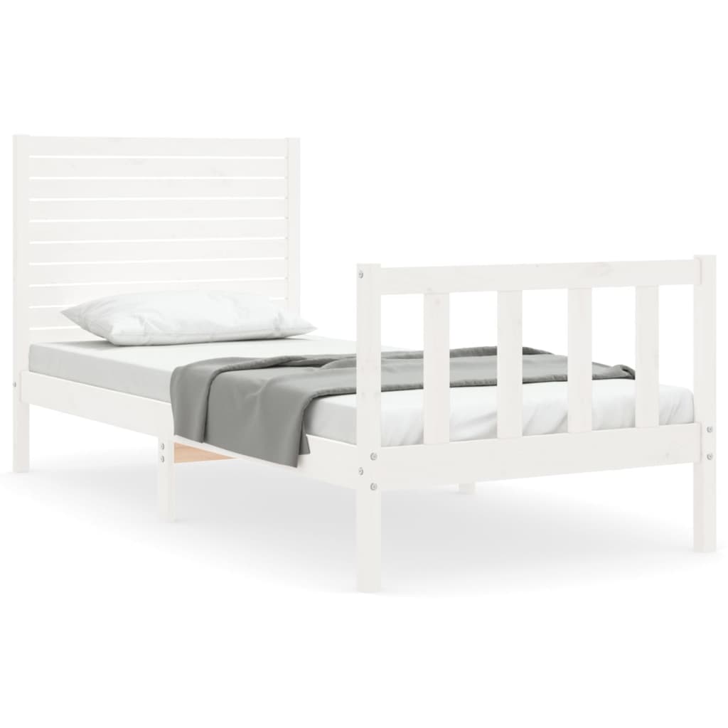 Cadru de pat cu tăblie single, alb, lemn masiv GartenMobel Dekor
