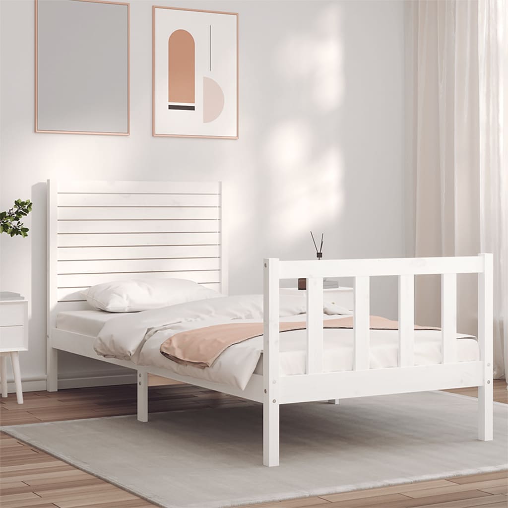 Cadru de pat cu tăblie single, alb, lemn masiv GartenMobel Dekor
