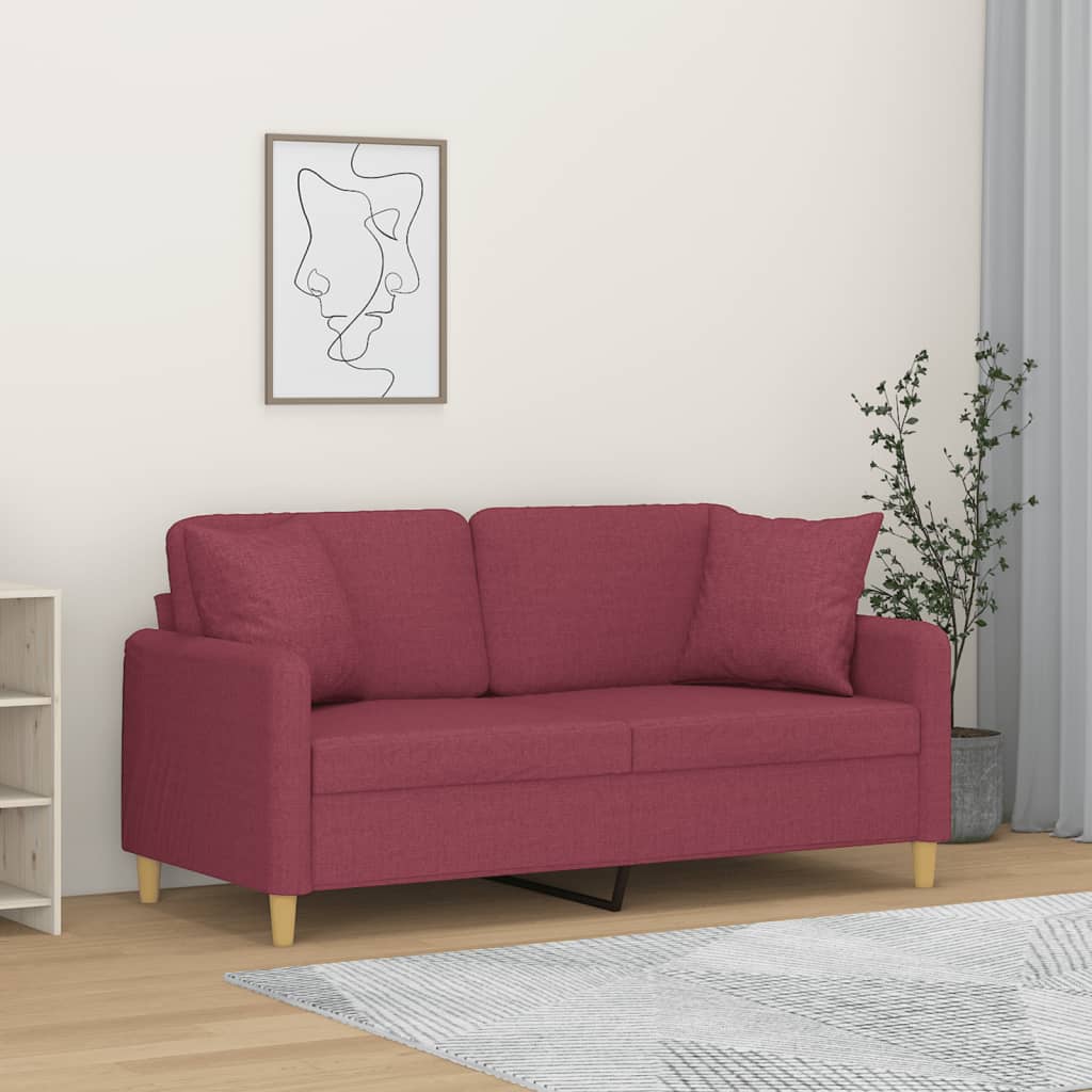 Canapea cu 2 locuri cu pernuțe, roșu vin, 140 cm, textil GartenMobel Dekor