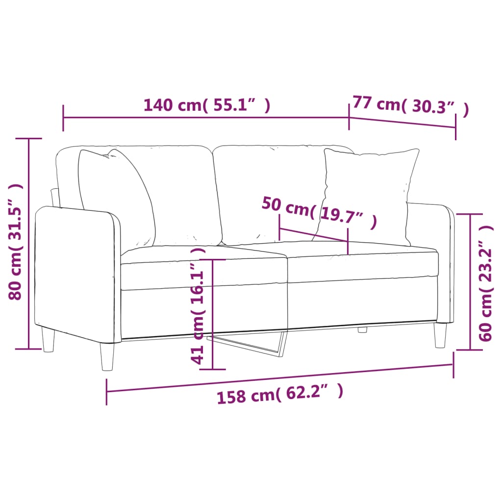 Canapea cu 2 locuri cu pernuțe, roșu vin, 140 cm, textil GartenMobel Dekor