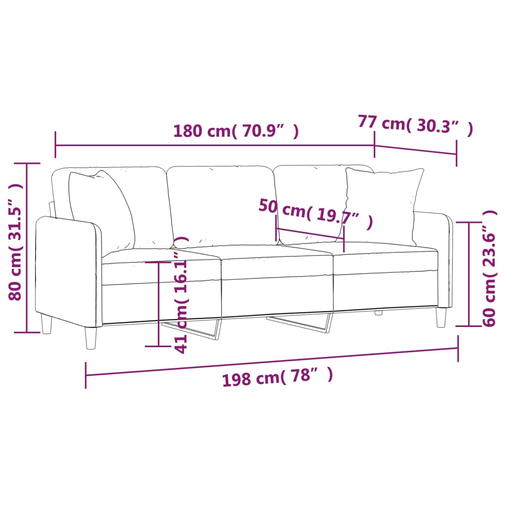 Canapea cu 3 locuri cu pernuțe, roșu vin, 180 cm, textil GartenMobel Dekor