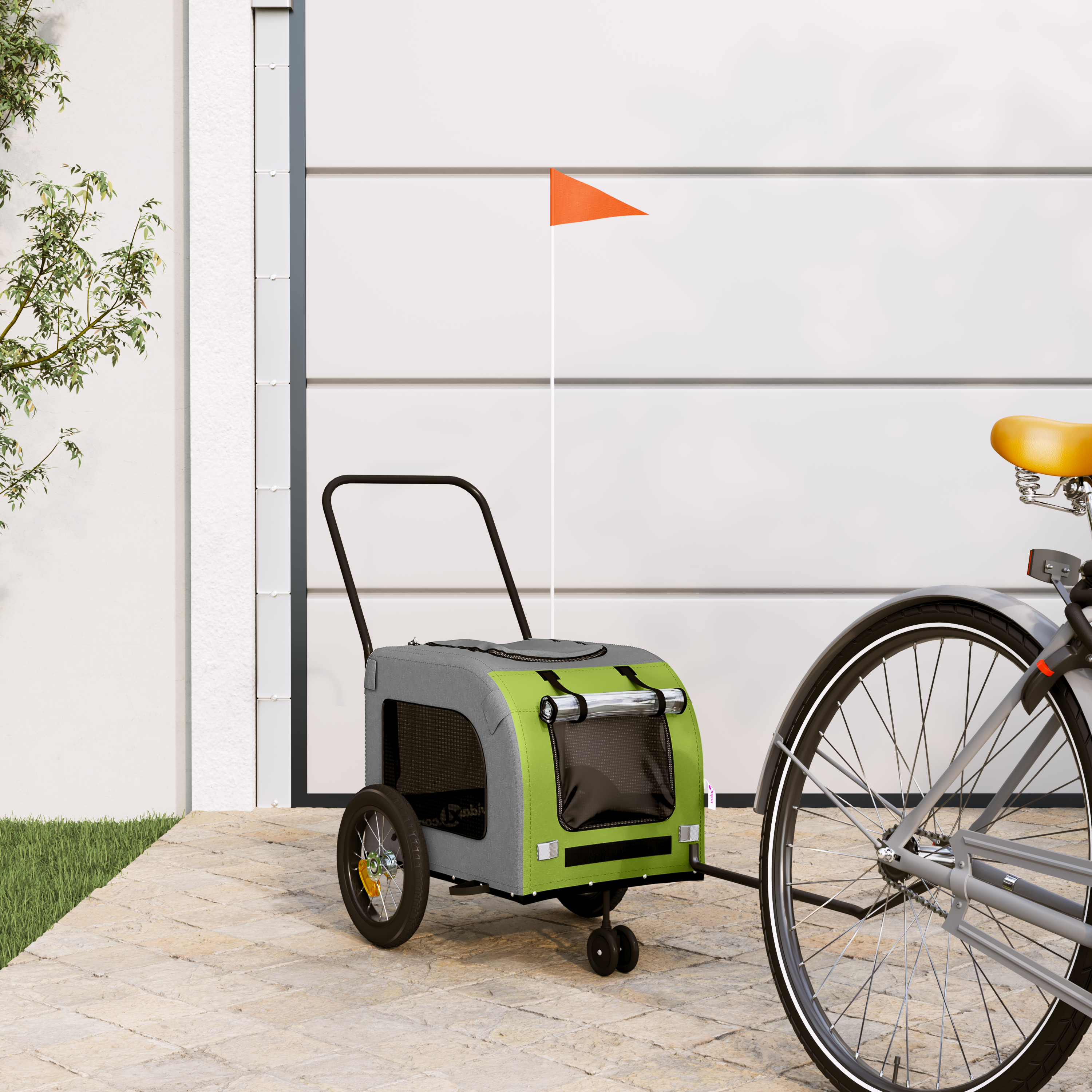Cărucior verde pentru câini Poliester, Oțel 124 x 53 x 53 cm GartenMobel Dekor