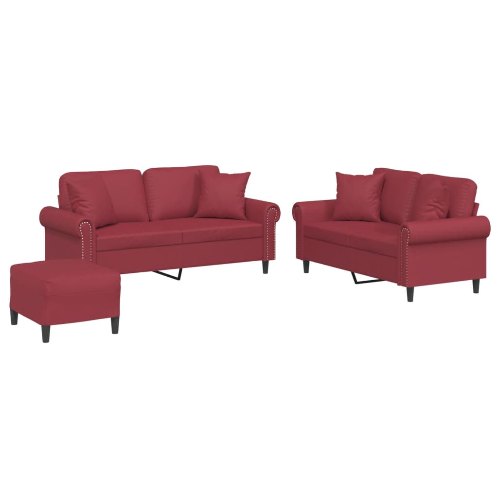 Set de canapele cu perne, 2 piese, roșu vin, piele ecologică GartenMobel Dekor