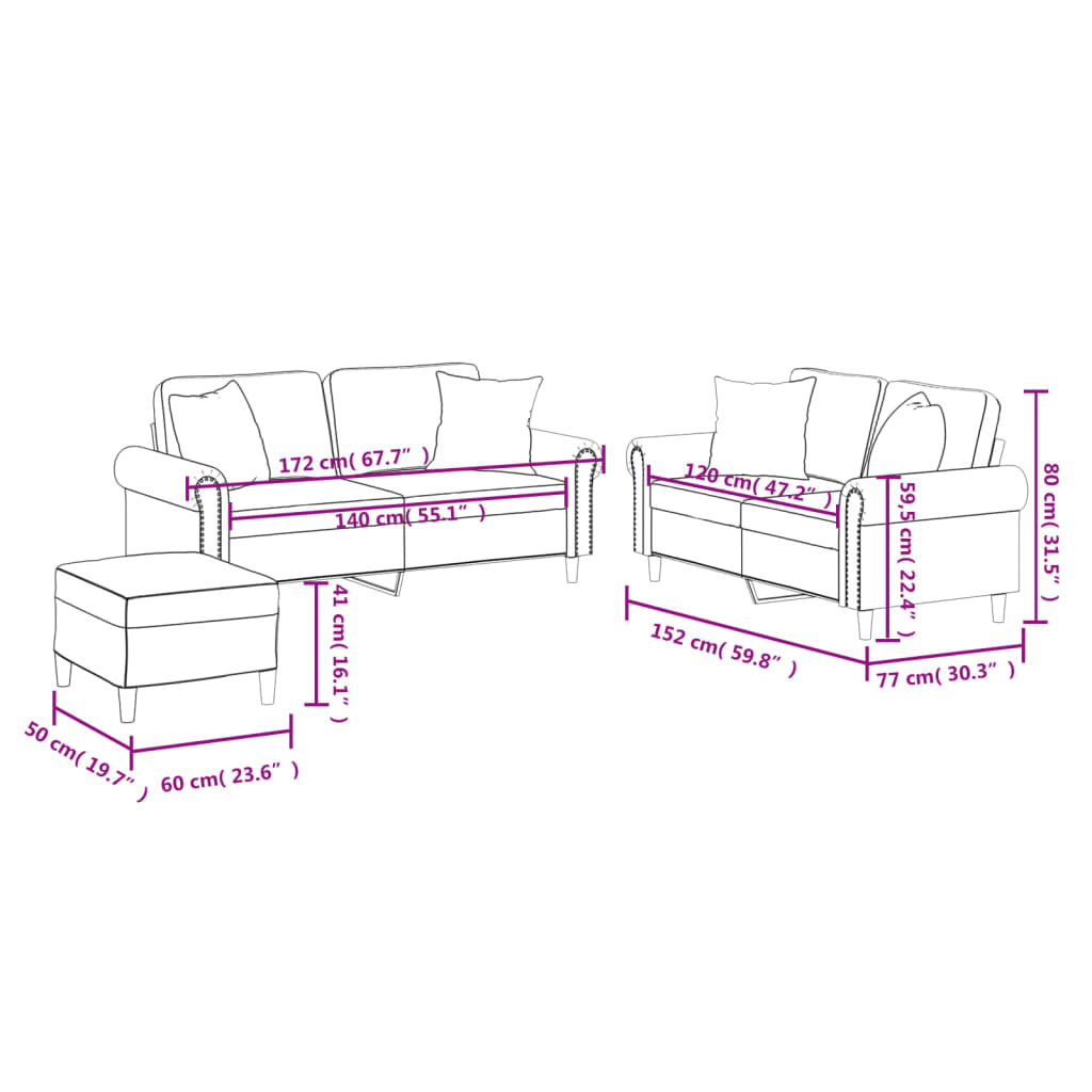 Set de canapele cu perne, 2 piese, roșu vin, piele ecologică GartenMobel Dekor