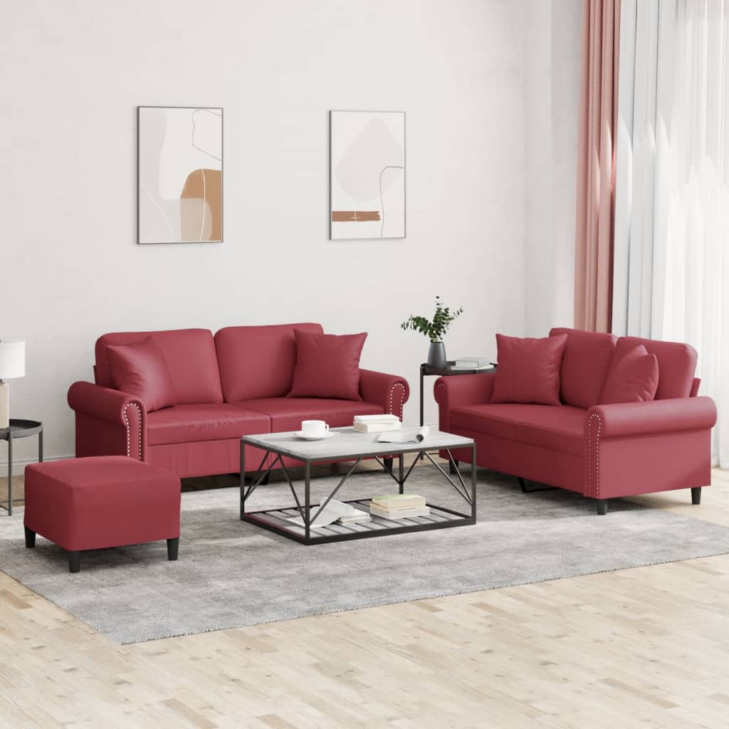 Set de canapele cu perne, 2 piese, roșu vin, piele ecologică GartenMobel Dekor