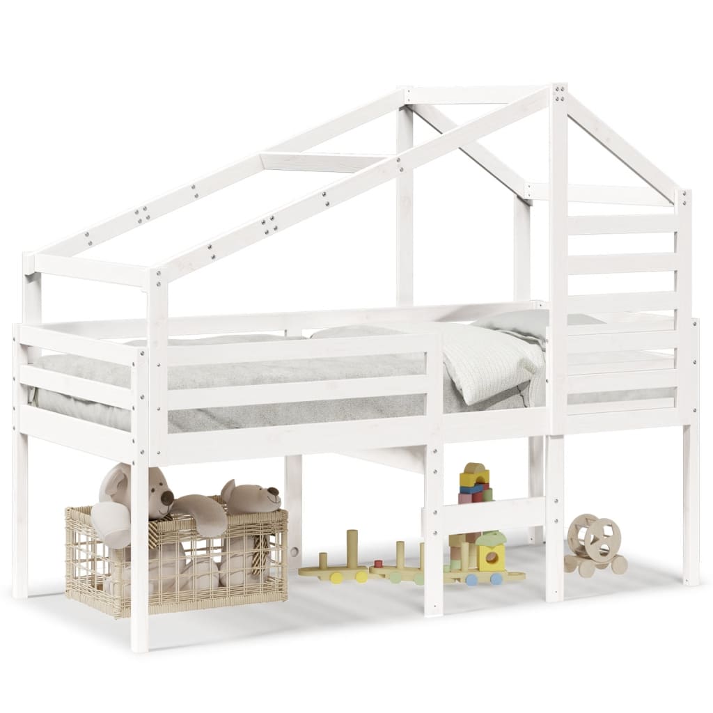 Pat înalt cu acoperiș, alb, 75x190 cm, lemn masiv de pin GartenMobel Dekor