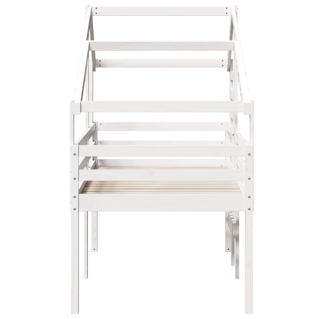 Pat înalt cu acoperiș, alb, 90x190 cm, lemn masiv de pin GartenMobel Dekor