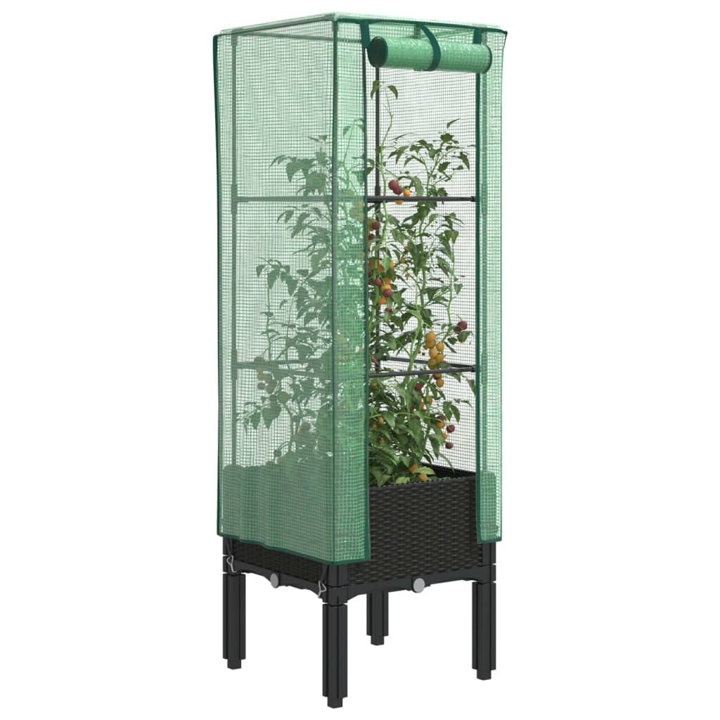Strat înălțat cu husă de seră, aspect ratan, 40x40x140 cm GartenMobel Dekor