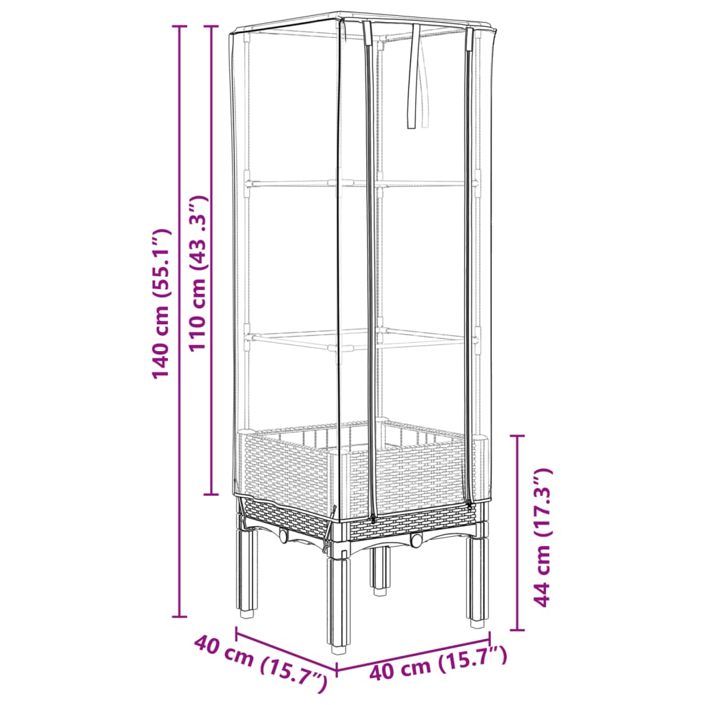 Strat înălțat cu husă de seră, aspect ratan, 40x40x140 cm GartenMobel Dekor