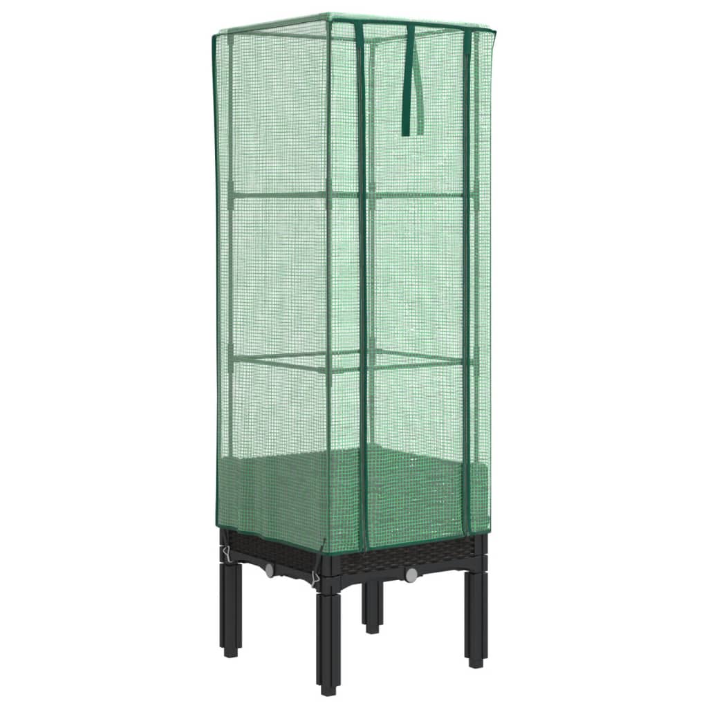 Strat înălțat cu husă de seră, aspect ratan, 40x40x140 cm GartenMobel Dekor