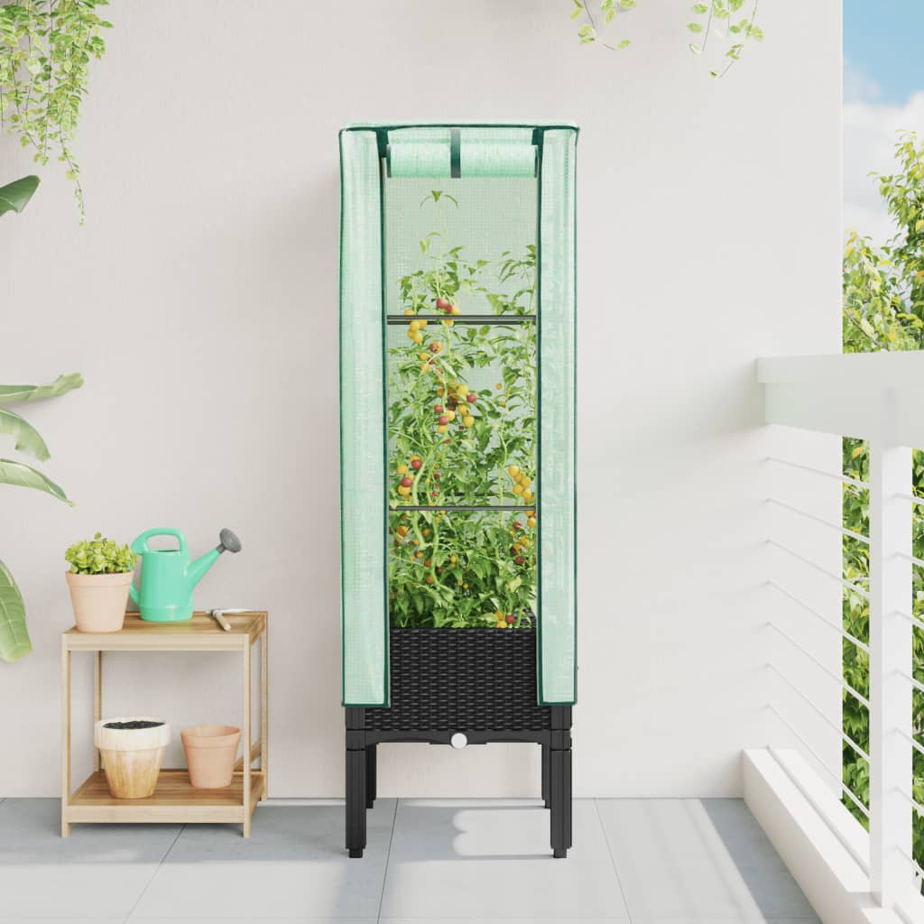 Strat înălțat cu husă de seră, aspect ratan, 40x40x140 cm GartenMobel Dekor