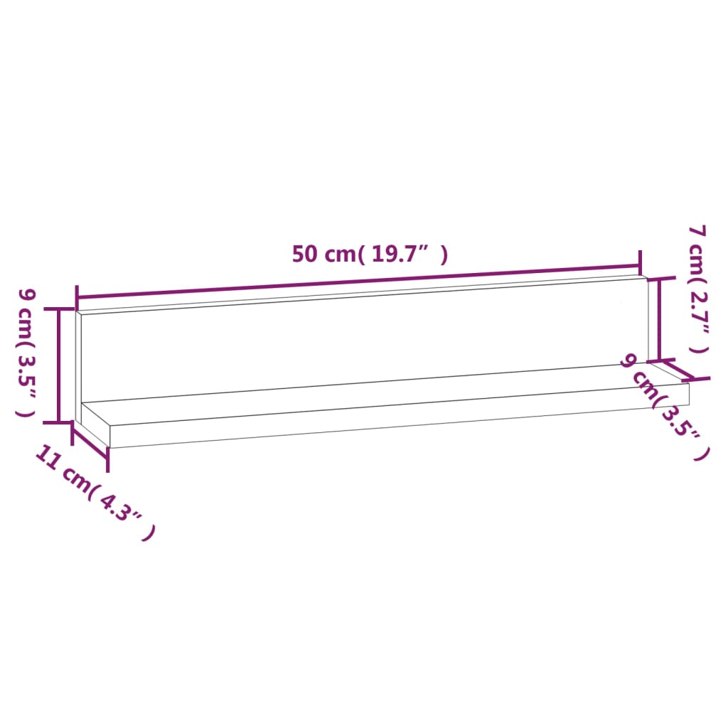 Rafturi de perete, 2 buc., alb, 50x11x9 cm, lemn masiv de pin GartenMobel Dekor