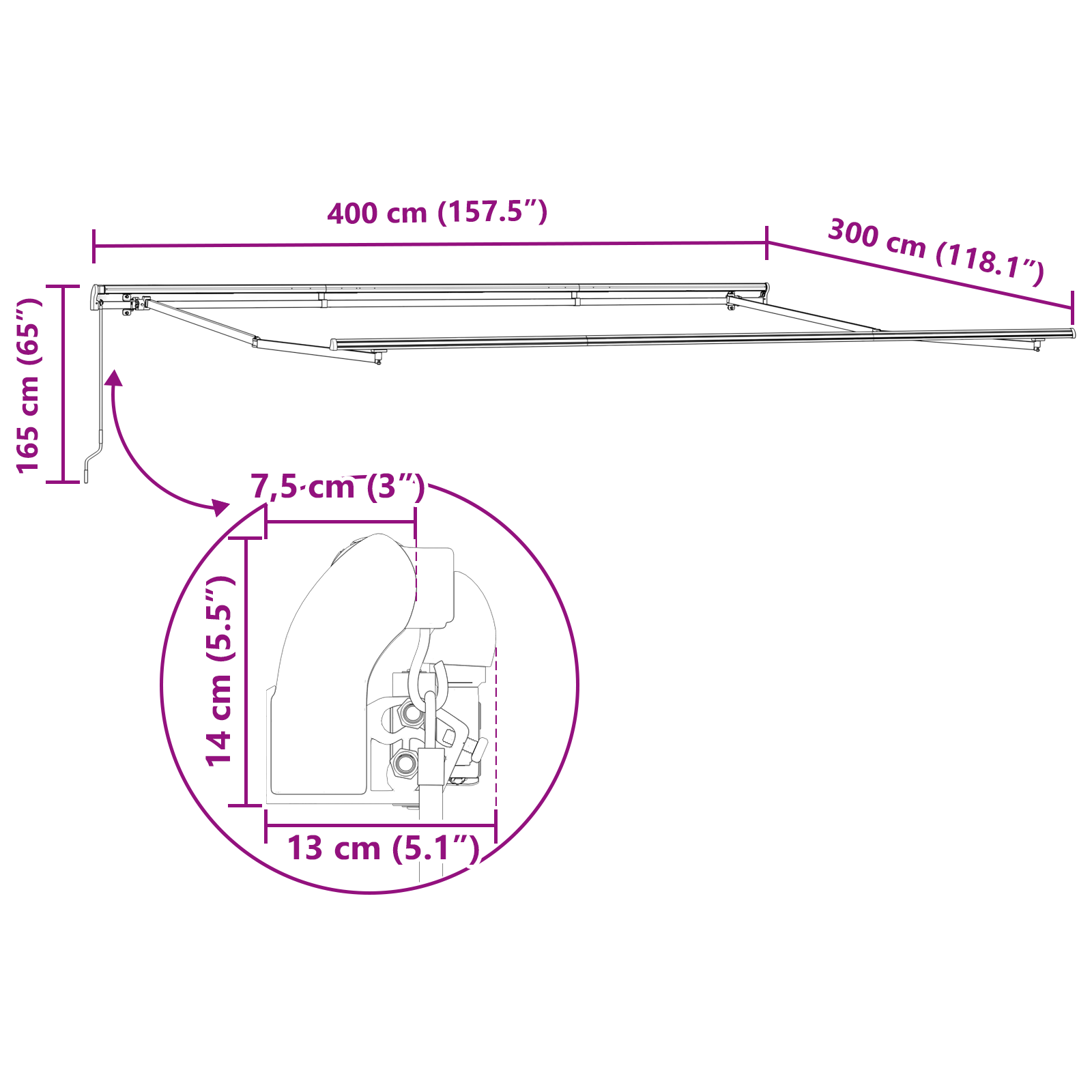 Marchiză manuală retractabilă cu dungi multicolore 400x300 cm GartenMobel Dekor