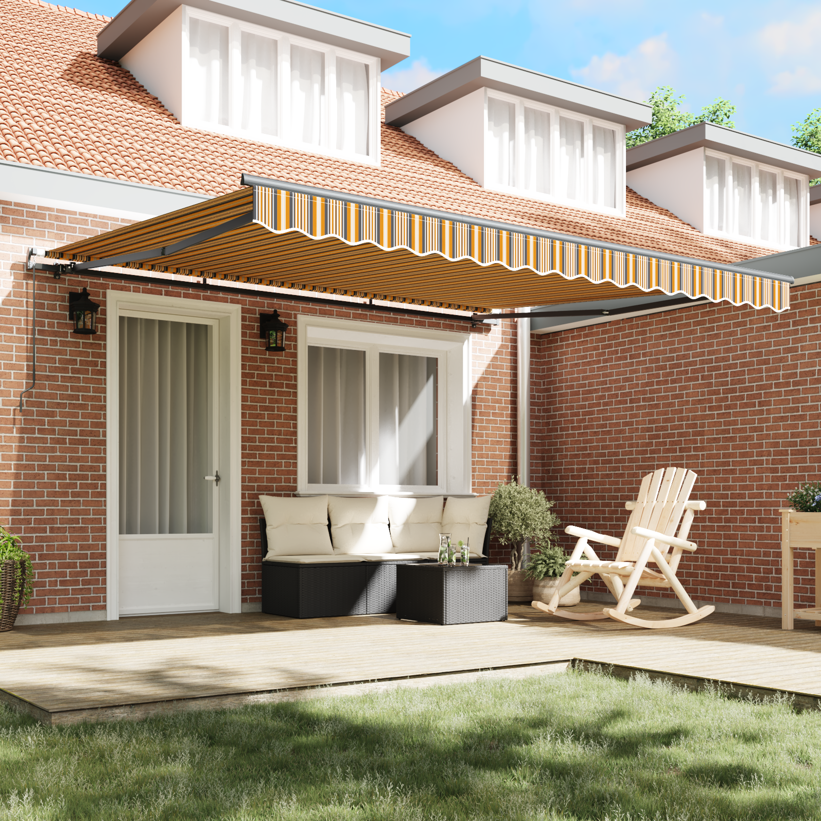 Marchiză manuală retractabilă cu dungi multicolore 400x300 cm GartenMobel Dekor