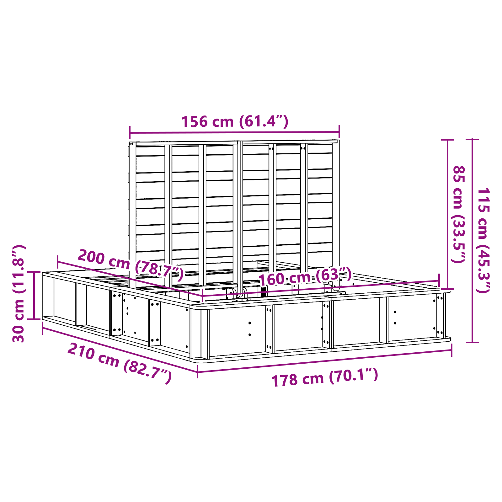 Cadru de Pat cu Stocare Ridicată 160 x 200 cm Lemn Solid de Pin GartenMobel Dekor