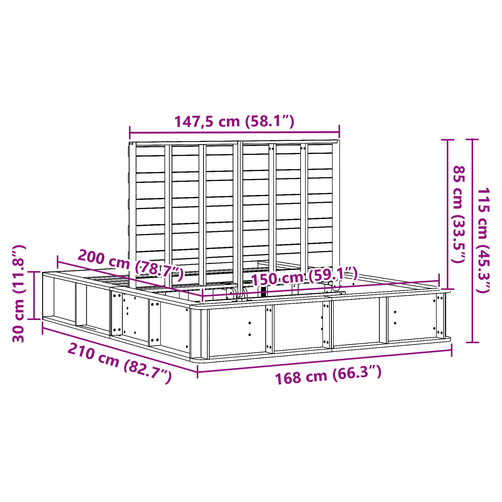 Cadru de pat cu stocare cu ridicare Alb 150x200 cm Lemn masiv Pin GartenMobel Dekor