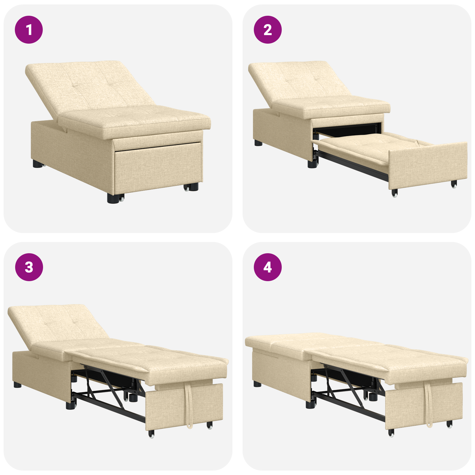 Canapea Pat 3 în 1 cu Design Extensibil în Țesătură Crem GartenMobel Dekor
