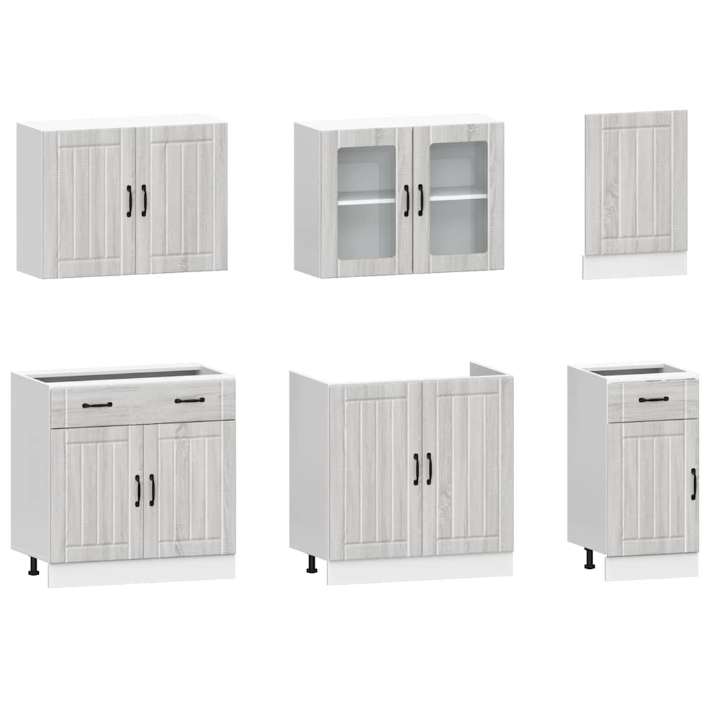 Set de dulapuri de bucătărie 7 piese „Kalmar” lemn Sonoma gri GartenMobel Dekor