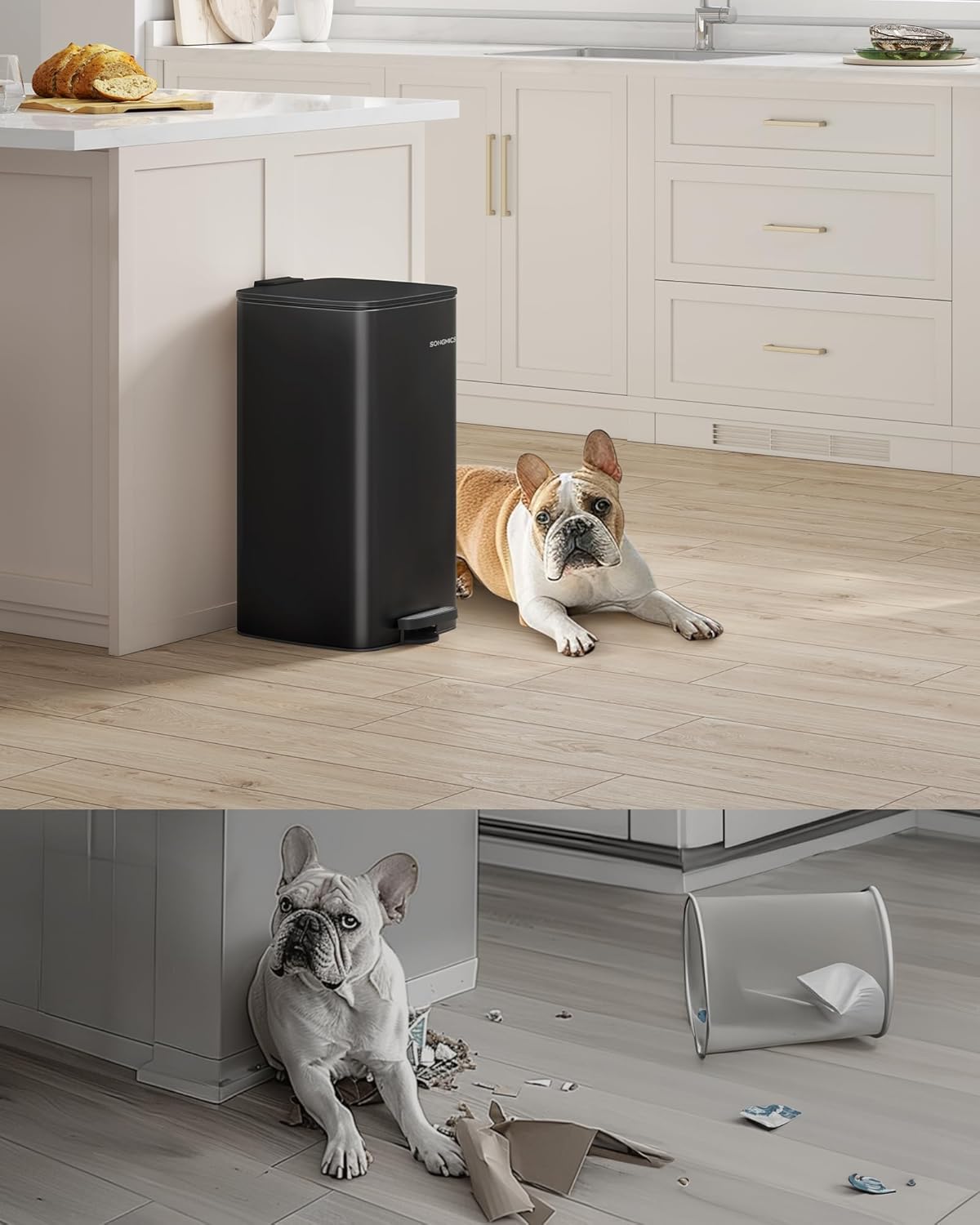 SONGMICS Cos gunoi 34x29x54 cm, 30L, cu pedala, capac silentios si galeata interioara detasabila, negru Household NewTrend