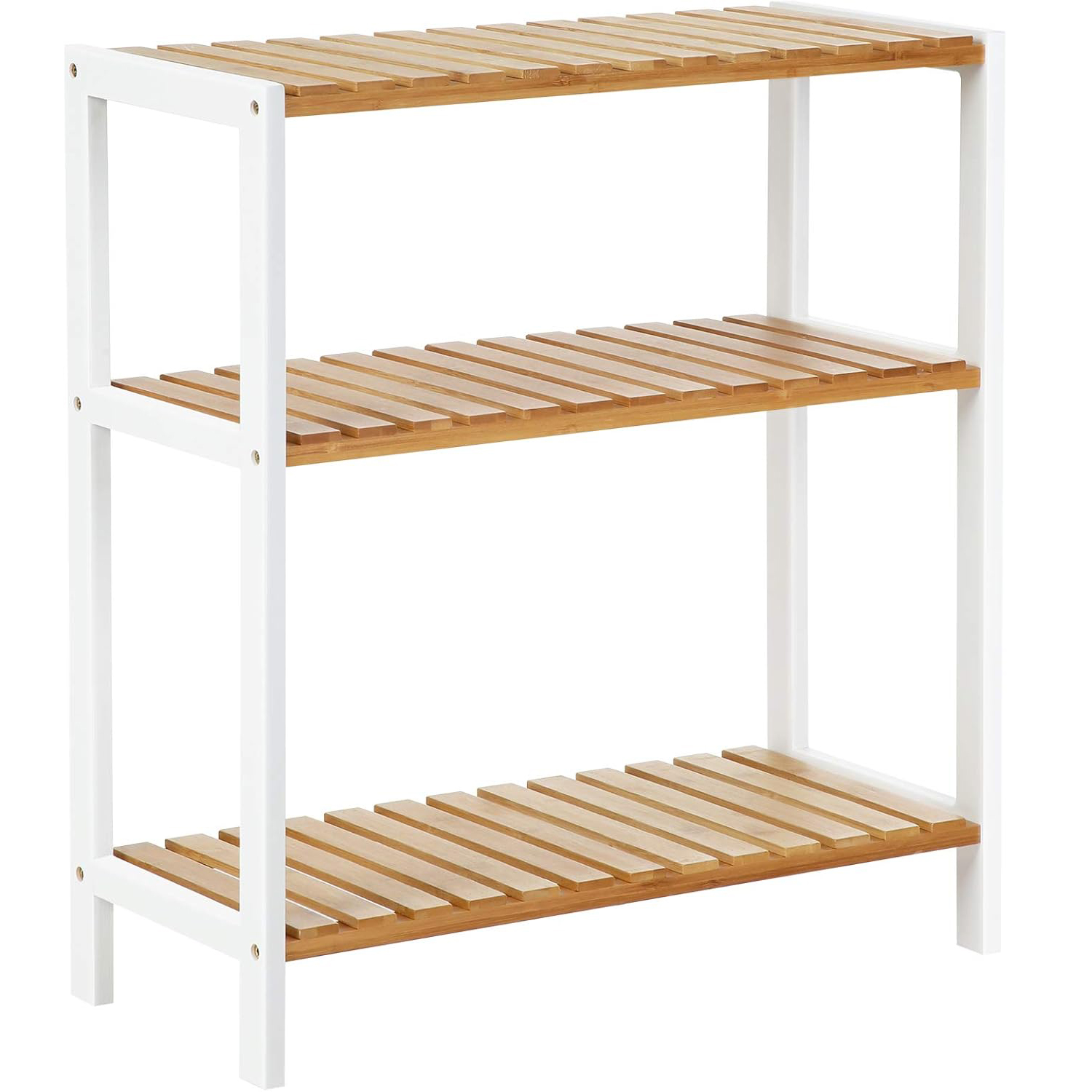 SONGMICS Etajera bambus 60x26x66 cm, cu 3 rafturi, kit anti-rasturnare, alb si natur Household NewTrend