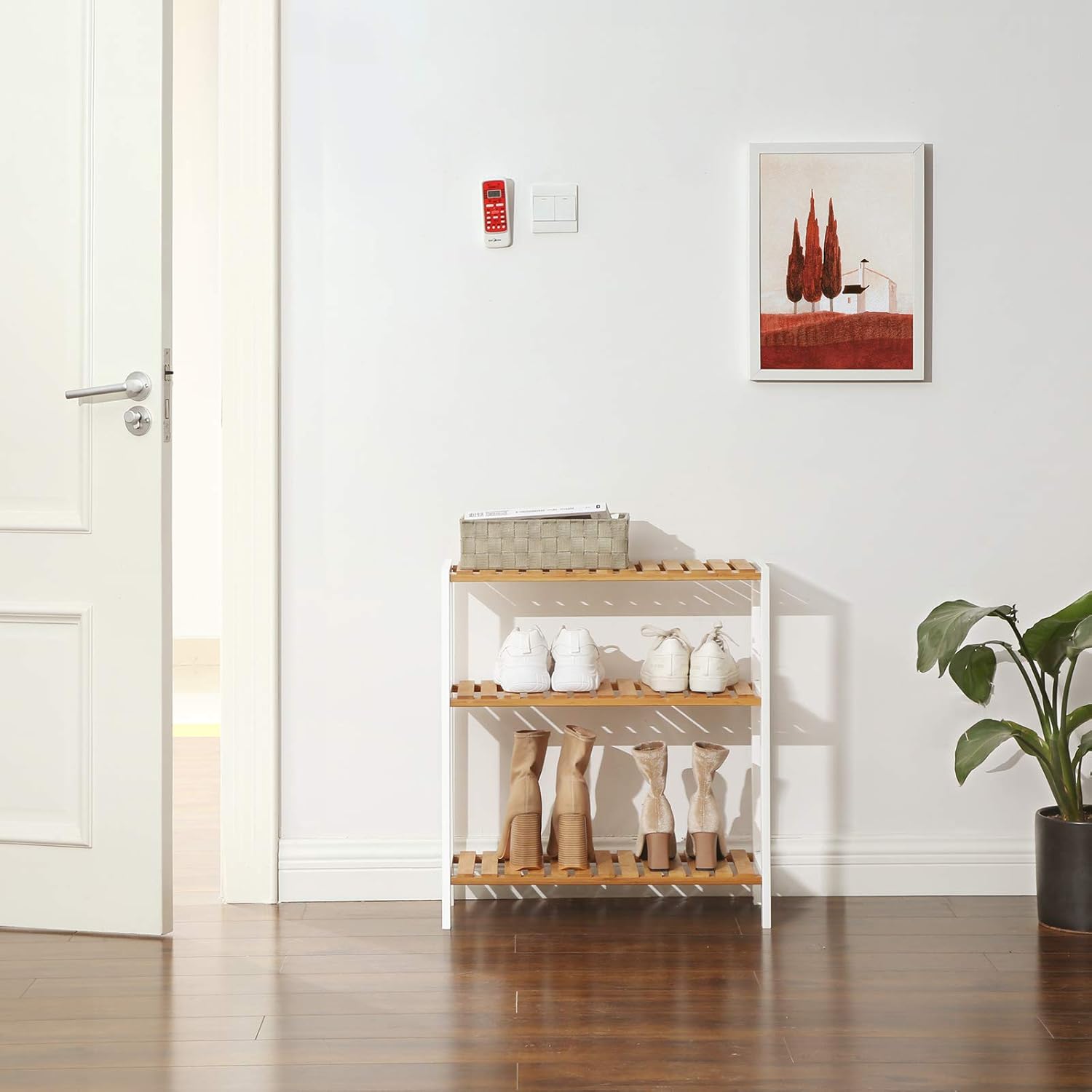 SONGMICS Etajera bambus 60x26x66 cm, cu 3 rafturi, kit anti-rasturnare, alb si natur Household NewTrend