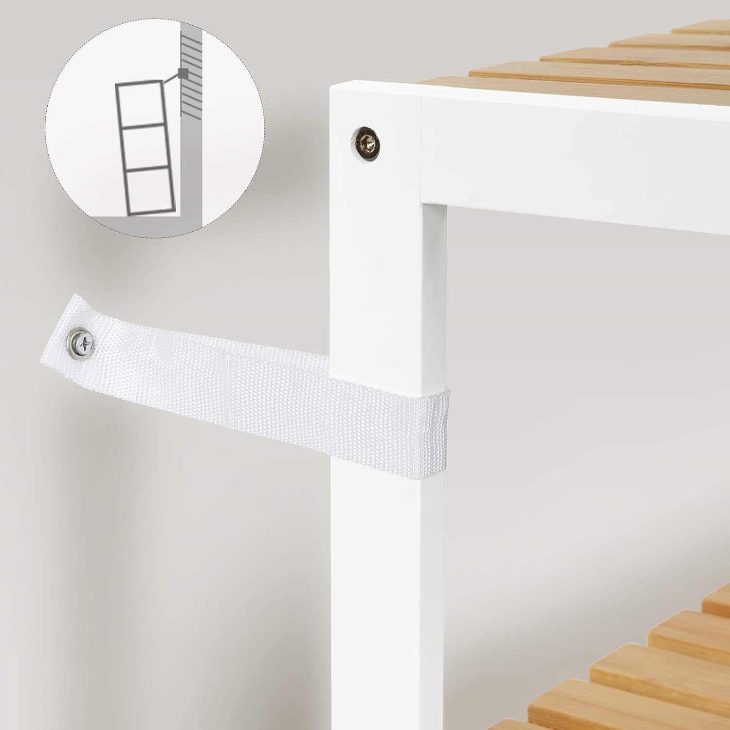 SONGMICS Etajera bambus 60x26x66 cm, cu 3 rafturi, kit anti-rasturnare, alb si natur Household NewTrend