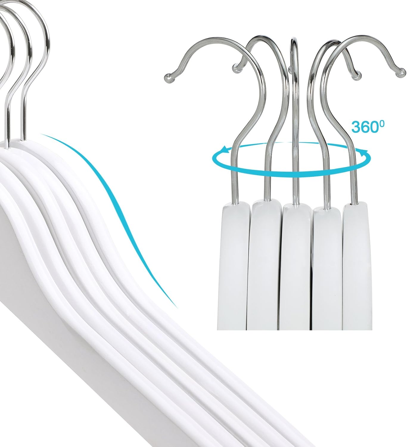 SONGMICS Umerase copii 35x20 cm, set 20 buc, lemn masiv cu bara pentru pantaloni si carlig rotativ, alb Household NewTrend