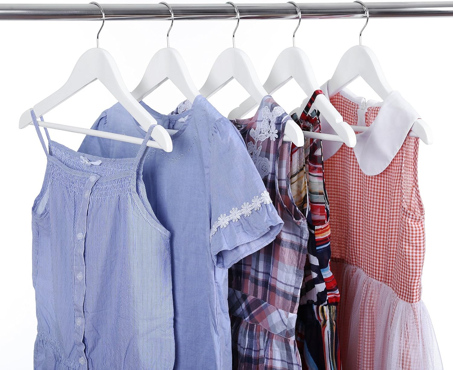 SONGMICS Umerase copii 35x20 cm, set 20 buc, lemn masiv cu bara pentru pantaloni si carlig rotativ, alb Household NewTrend