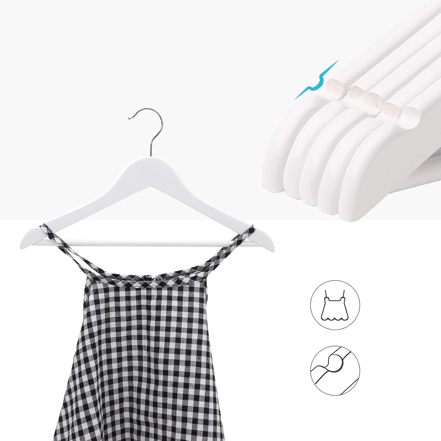 SONGMICS Umerase copii 35x20 cm, set 20 buc, lemn masiv cu bara pentru pantaloni si carlig rotativ, alb Household NewTrend