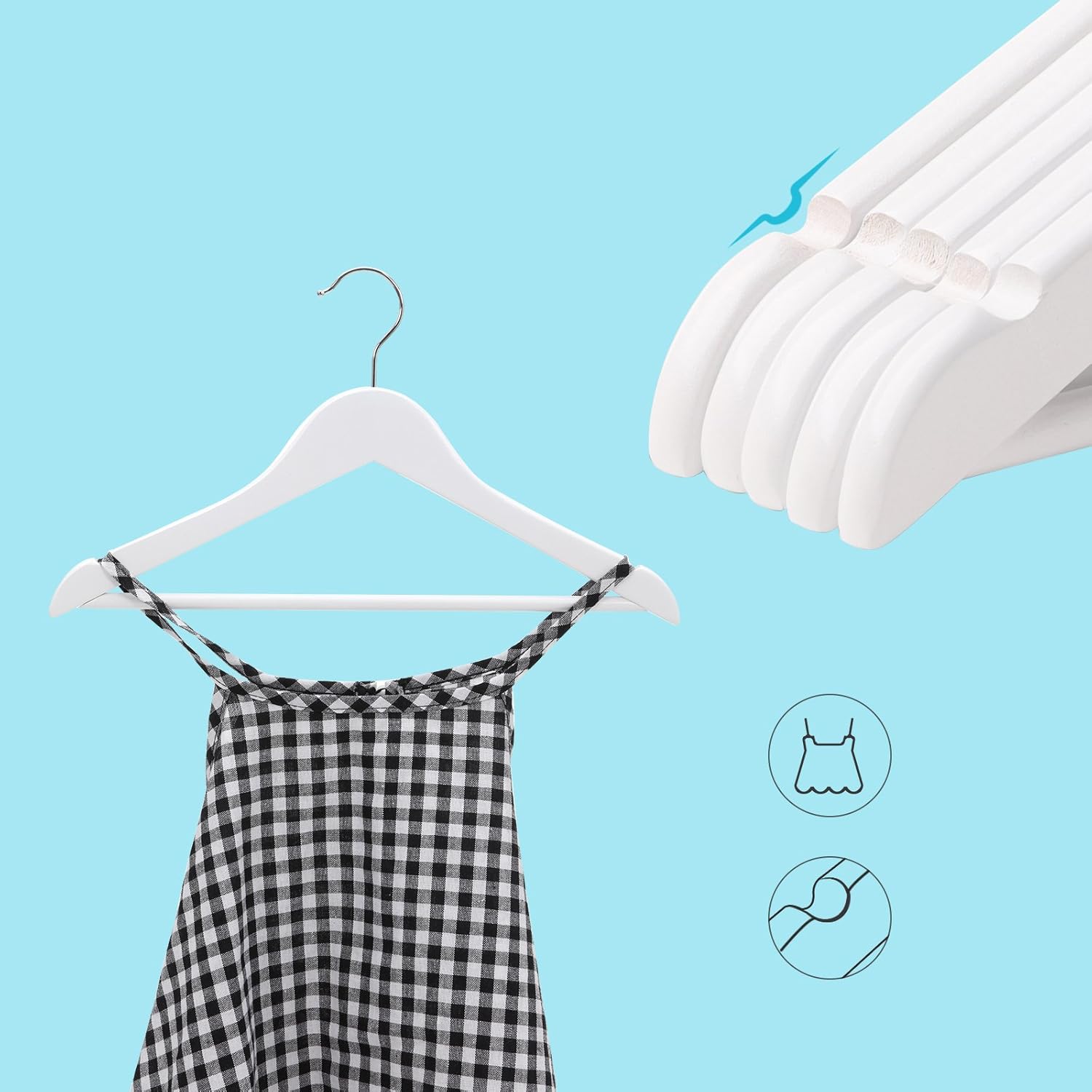 SONGMICS Umerase copii 35x20 cm, set 20 buc, lemn masiv cu bara pentru pantaloni si carlig rotativ, alb Household NewTrend