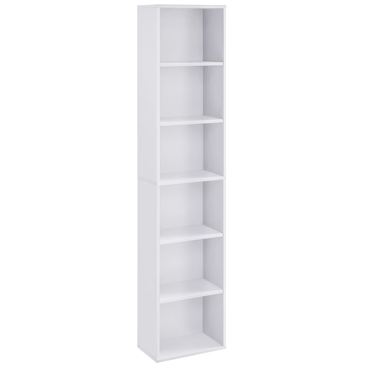 VASAGLE Biblioteca verticala 40x24x179 cm, 6 rafturi din care 4 reglabile, PAL alb mat Household NewTrend