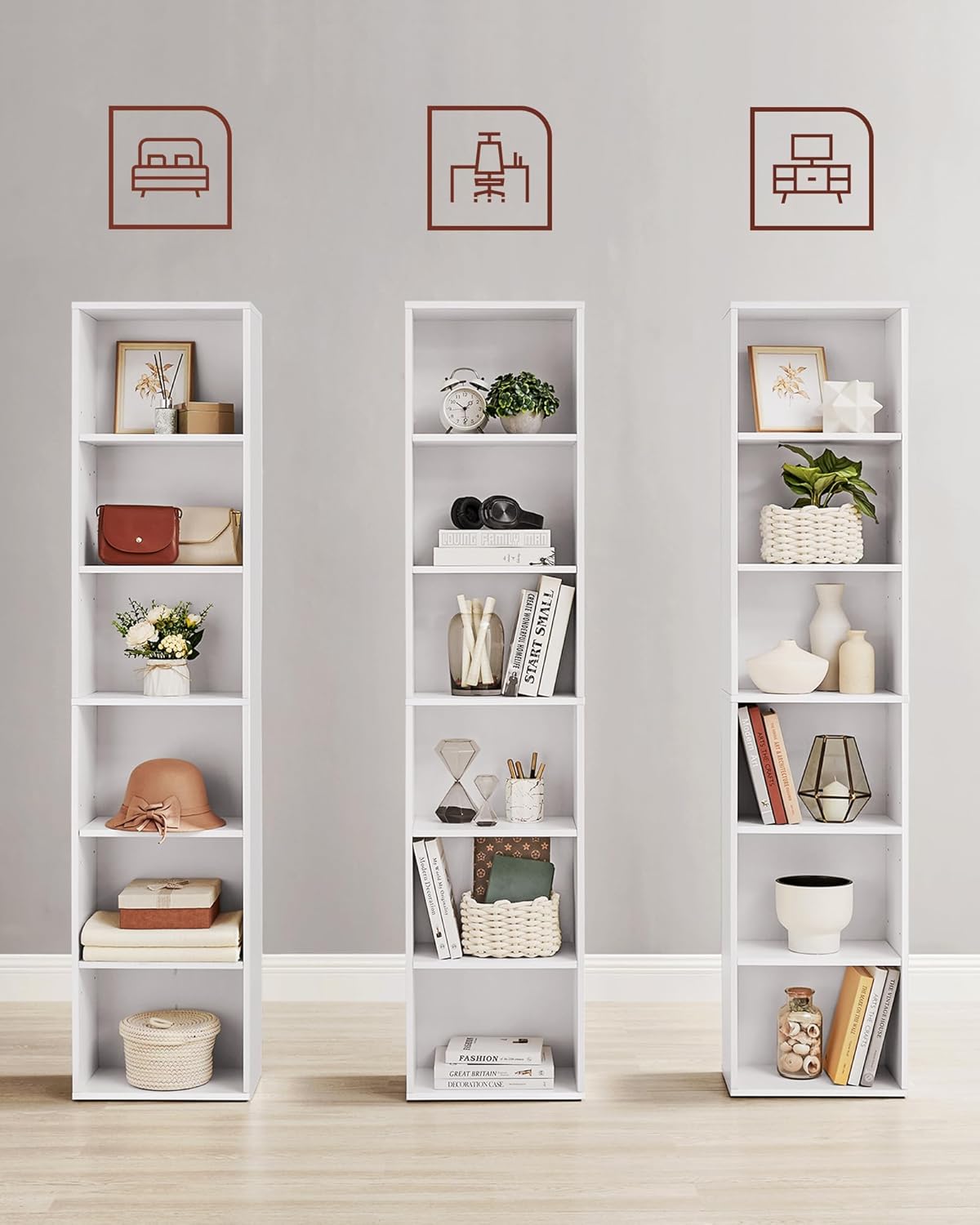 VASAGLE Biblioteca verticala 40x24x179 cm, 6 rafturi din care 4 reglabile, PAL alb mat Household NewTrend