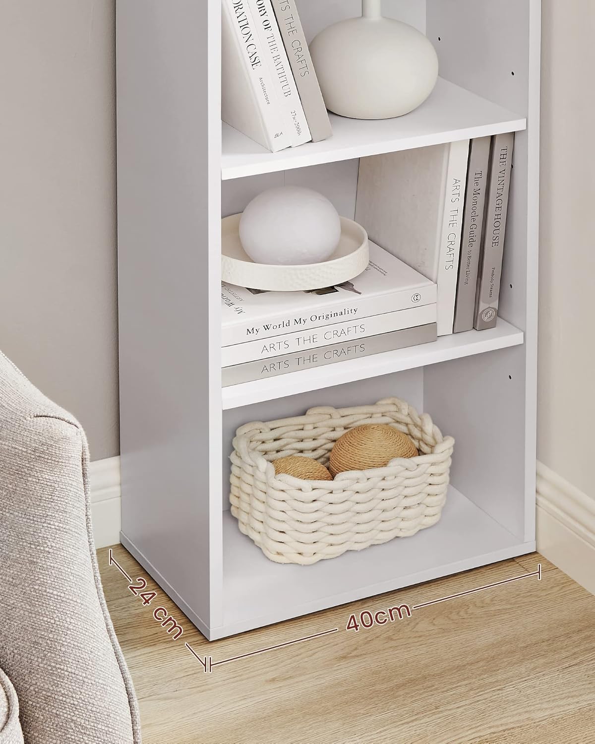 VASAGLE Biblioteca verticala 40x24x179 cm, 6 rafturi din care 4 reglabile, PAL alb mat Household NewTrend