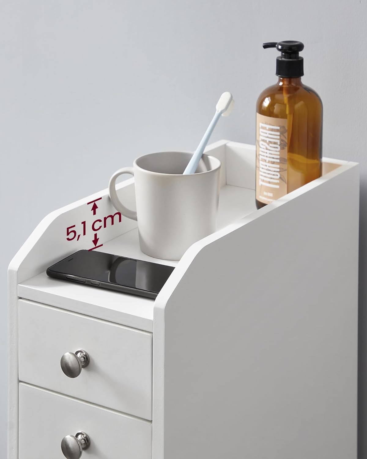 VASAGLE Dulap baie ingust cu sertare si roti, pentru depozitare, MDF, 40x18x70 cm, alb Household NewTrend