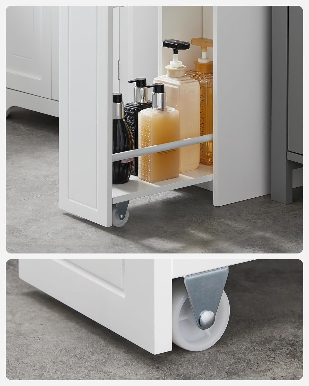 VASAGLE Dulap baie ingust cu sertare si roti, pentru depozitare, MDF, 40x18x70 cm, alb Household NewTrend