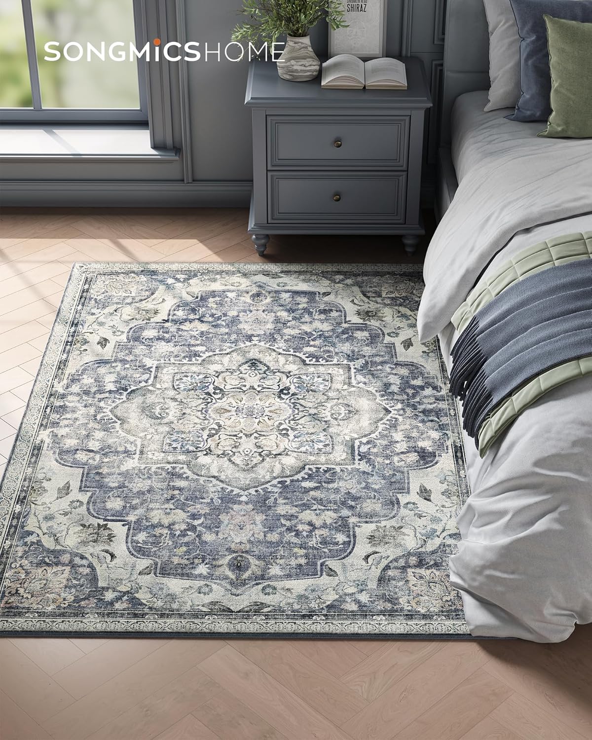 SONGMICS Covor decorativ antiderapant, stil vintage, lavabil la masina, 120×170 cm, gri Household NewTrend