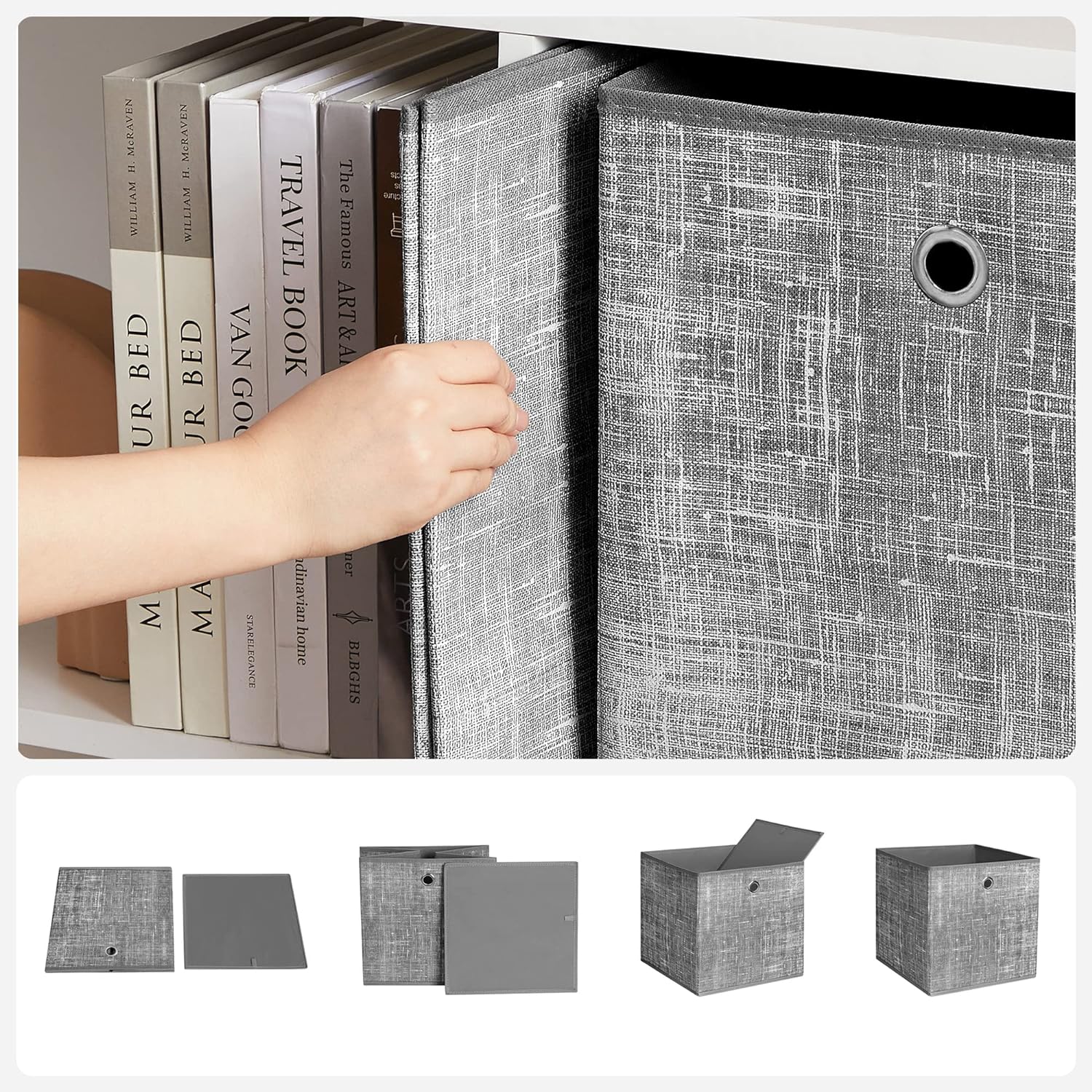 SONGMICS Set 6 cutii de depozitare, pliabile, din material textil, 30x30x30 cm, gri Household NewTrend