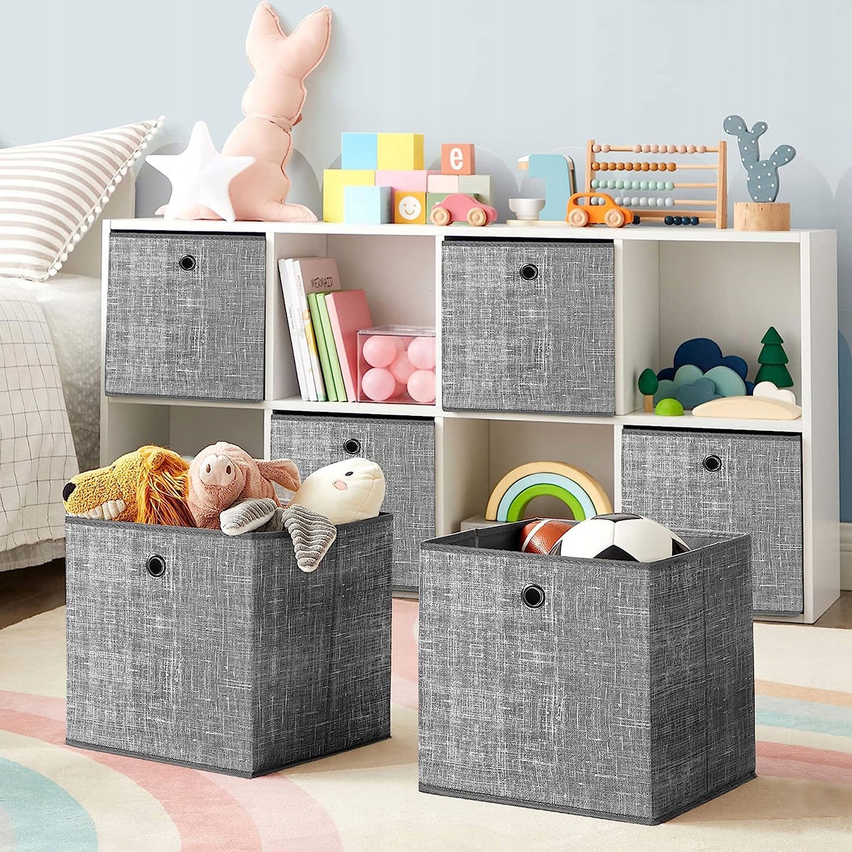 SONGMICS Set 6 cutii de depozitare, pliabile, din material textil, 30x30x30 cm, gri Household NewTrend