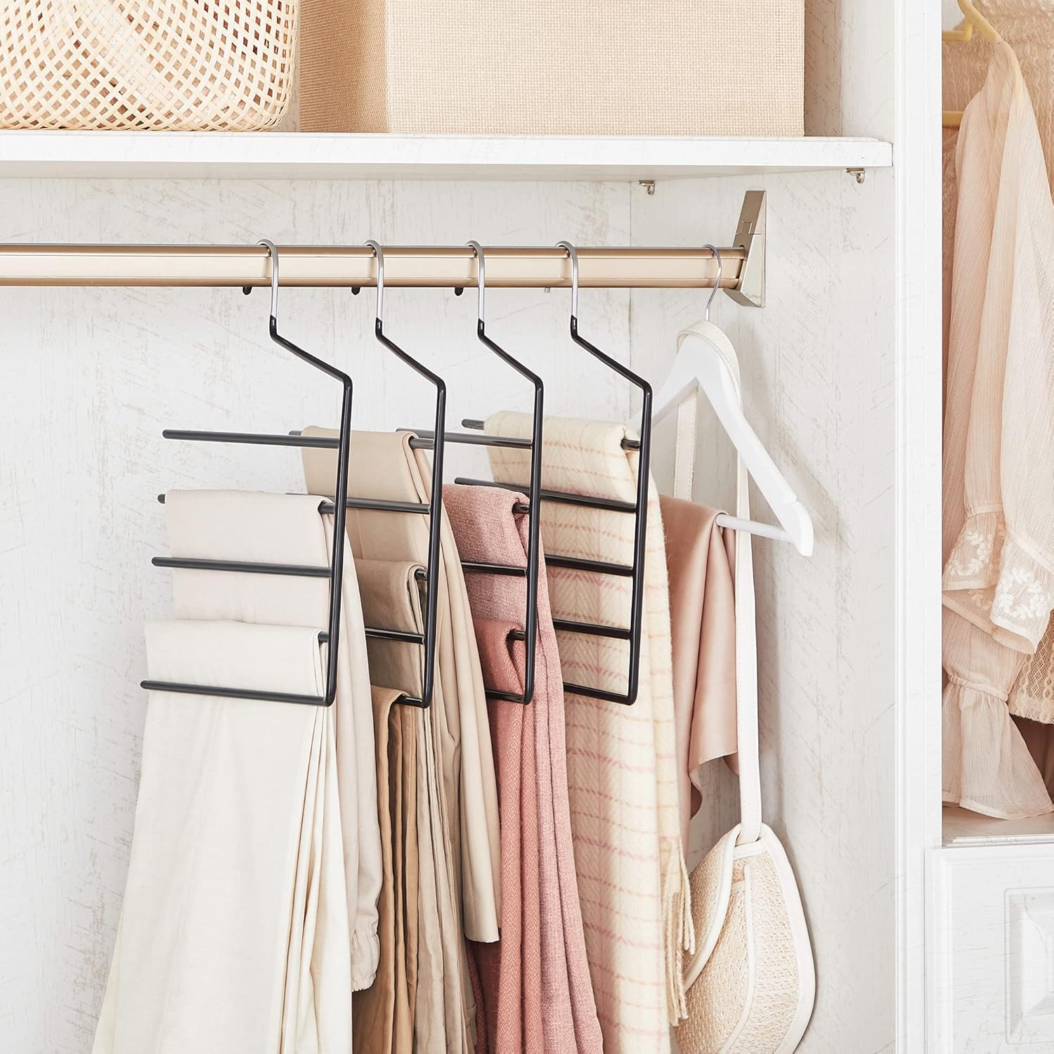 SONGMICS Set de 4 umerase pentru pantaloni, cu 5 bare, 32x35cm, negru Household NewTrend