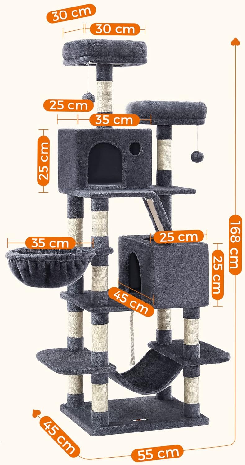 FEANDREA Ansamblu de joaca pisici, tip copac, XXL, loc pentru 6 pisici, 55x45x168 cm, gri inchis Household NewTrend